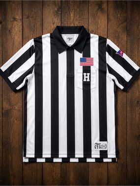 Honig Under Armor Referee-Style Short Sleeve Shirt Black & White Zip Polo NNT